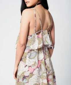 Q2 Yellow Printed Mini Dress With Double Layer And Crossed Straps Boho Dresses 11 Q2 Yellow Printed Mini Dress With Double Layer And Crossed Straps Boho Dresses